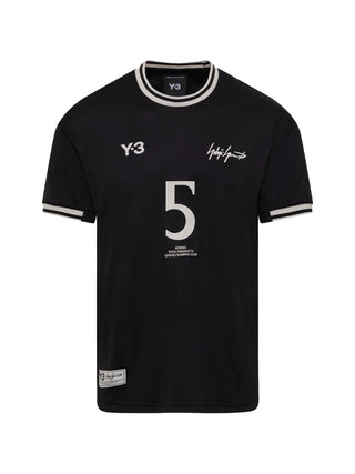 Black sports jersey with white accents and branding by Y-3