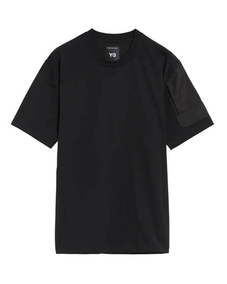 Black short-sleeve round neck T-shirt with patch pocket on the sleeve by Y-3
