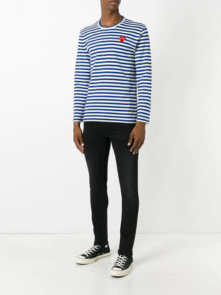 Comme Des Garçons Play Mens Striped Heart Embellished T-shirt | Shop in Lisbon & Online at SHEET-1.com