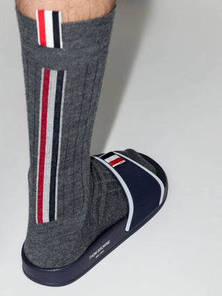 Thom Browne Grosgrain-Trim Terrycloth Slides | Shop in Lisbon & Online at SHEET-1.com