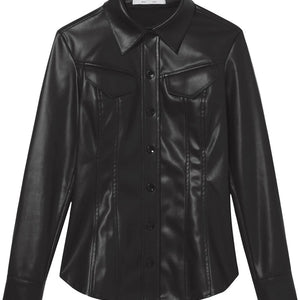 faux leather tapered shirt